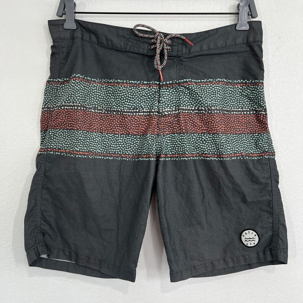Katin USA Men's Gray Multicolor Boardshorts 32 String Surf Beach Swim‎ Summer